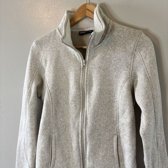 Swiss Tech Womens Full Zip Jacket Sherpa Lined Oatmeal Coat Sz Small - Picture 2 of 7